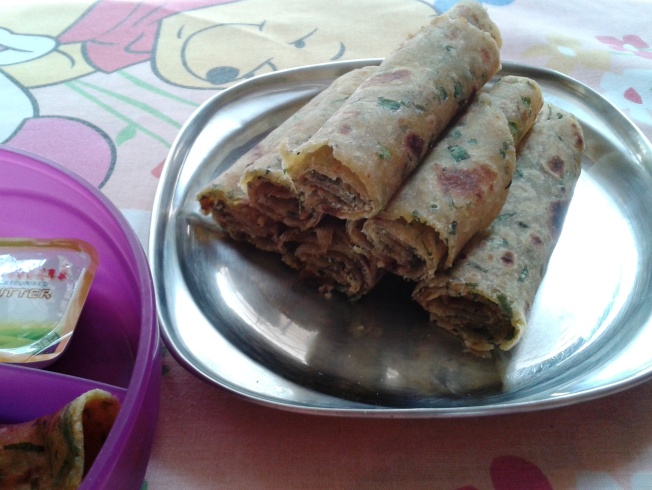 Heap of paratha rolls - easy to eat between office meetings!